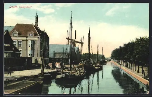 AK Delft, Haagvaart, Partie mit Lastkähnen