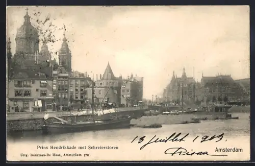 AK Amsterdam, Prins Hendrikkade met Schreierstoren