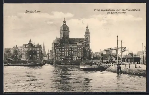 AK Amsterdam, Prins Hendrikkade met St. Nicolaaskerk en Schreierstoren