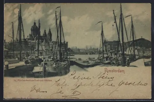 AK Amsterdam, St. Nicolaaskerken en Centraal-Station