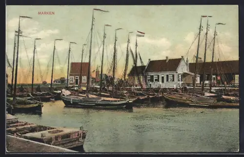 AK Marken, Ortsansicht mit Hafen