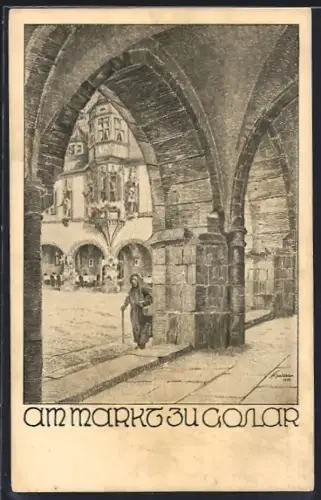 Künstler-AK Goslar, Markt, Blick von der Rathauslaube auf die Kaiserworth