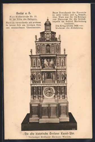AK Goslar a. H., Alte historische Kunstuhr, Bildhauer Hermann Wecken