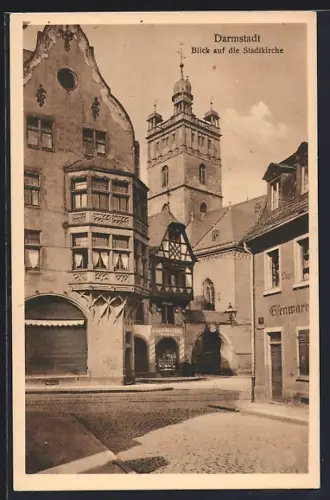 AK Darmstadt, Blick auf die Stadtkirche