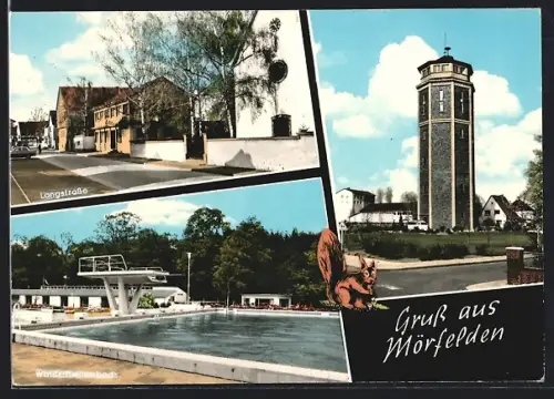 AK Mörfelden /Hessen, Wasserturm, Langstrasse, Waldschwimmbad
