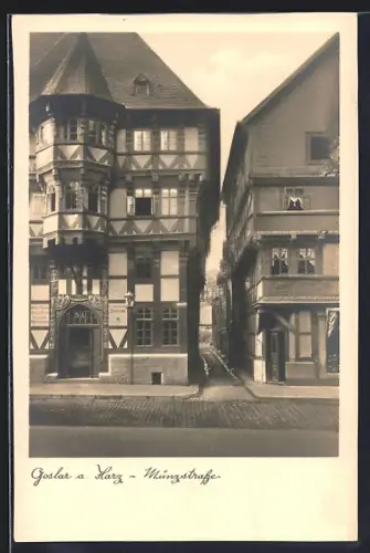 AK Goslar a. Harz, Münzstrasse, Fachwerkhäuser