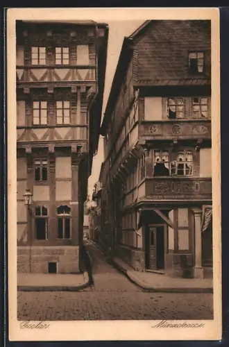 AK Goslar, Münzstrasse, Fachwerkhäuser