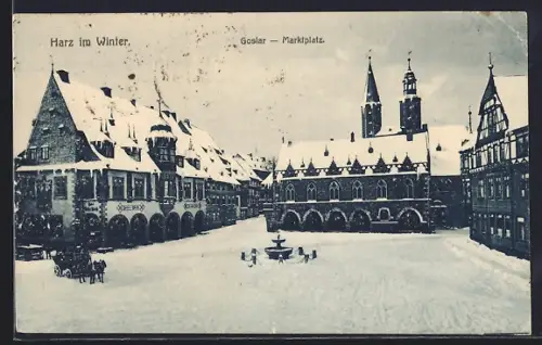 AK Goslar /Harz, Marktplatz im Winter