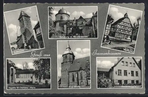 AK Immenhausen / Kassel, Eulenturm, Rathaus, Evgl. Kirche, Gemeinschaftshaus