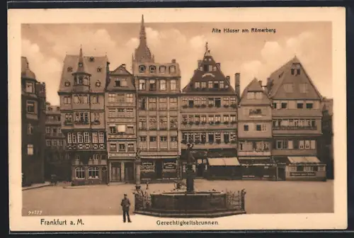 AK Alt-Frankfurt, Alte Häuser am Römerberg, Gerechtigkeitsbrunnen