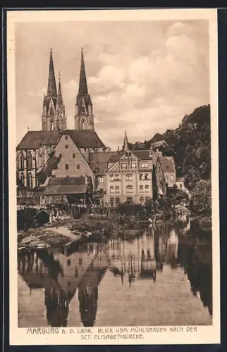 AK Marburg a. d. Lahn, Blick vom Mühlgraben nach der St. Elisabethkirche