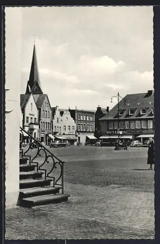 AK Lingen /Ems, Marktplatz, Kirche, Geschäftshäuser