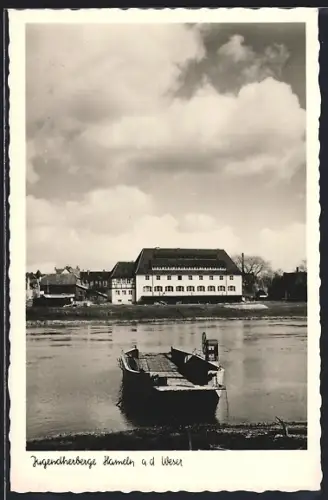 AK Hameln a. d. Weser, Jugendherberge, Weserufer, Boot