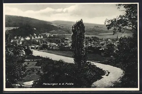 AK Melsungen a. d. Fulda, Fuldapartie mit Ortsansicht