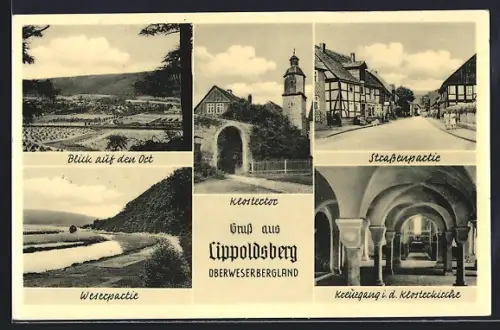 AK Lippoldsberg, Klostertor, Kreuzgang in der Klosterkirche, Weserpartie