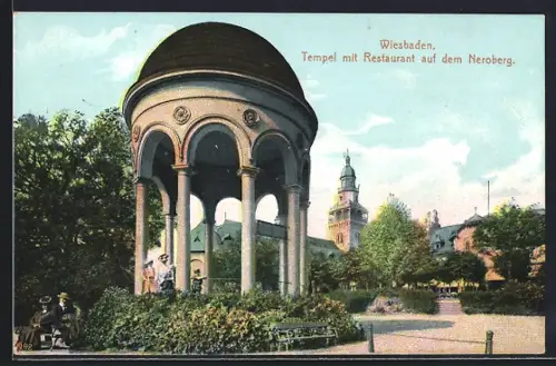AK Wiesbaden, Tempel mit Restaurant auf dem Neroberg