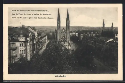 AK Wiesbaden, Luisenplatz und Bonifatiuskirche