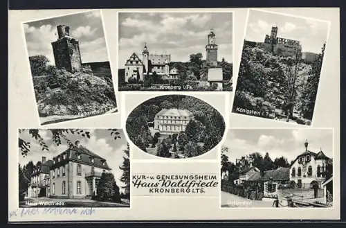 AK Kronberg i. Ts., Kur- u. Genesungsheim Haus Waldfriede, Reuterhof, Burg, Rathaus