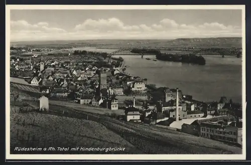 AK Rüdesheim a. Rh., Total mit Hindenburgbrücke
