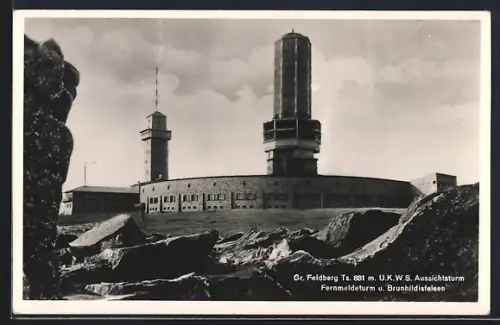 AK Gr. Feldberg /Ts., U. K.W. S. Aussichtsturm, Brunhildisfelsen