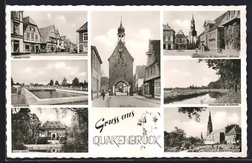 AK Quakenbrück, Hase-Tor, Lange Strasse, Schlossmühle, St. Sylvester-Kirche