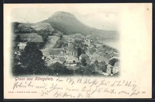 AK Königstein / Elbe, Ortsansicht aus der Vogelschau