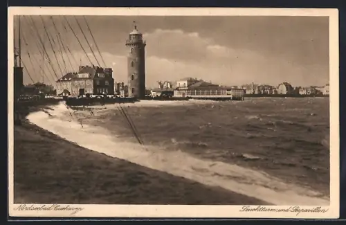 AK Cuxhaven, Leuchtturm und Seepavillon