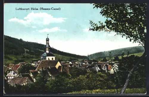 AK Helsa /Hessen-Cassel, Ortsansicht mit Kirche