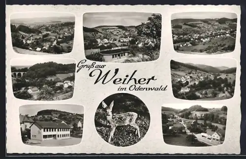 AK Weiher im Odenwald, Blick über den Ort, Strassenpartie im Ort