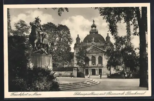 AK Frankfurt a. Main, Schauspielhaus, Bismarck-Denkmal