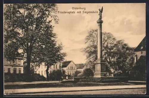 AK Oldenburg / O., Friedensplatz mit Siegessäule