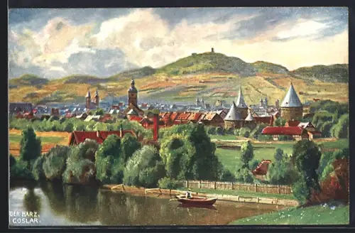 Künstler-AK Goslar /Harz, Idyllisches Ortspanorama