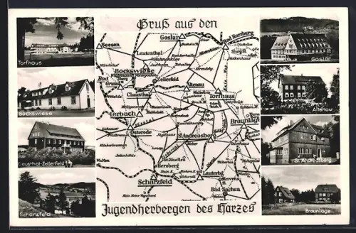 AK Lerbach /Harz, Gustav-Bratke-Jugendherberge, Jugendherbergen, Harzkarte