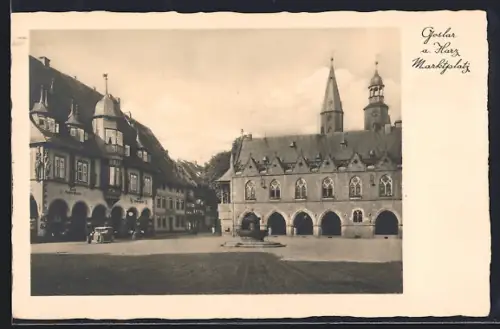 AK Goslar a. Harz, Marktplatz mit Brunnen