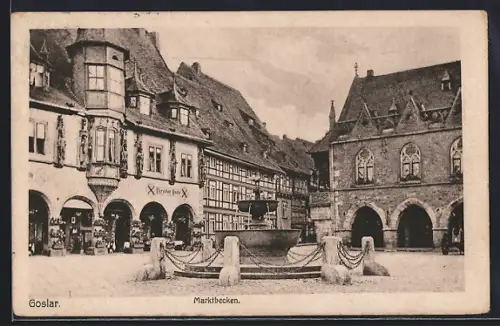 AK Goslar, Marktplatz mit Marktbecken