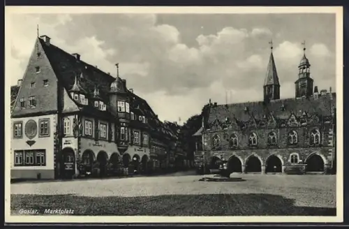 AK Goslar, Marktplatz mit Brunnen