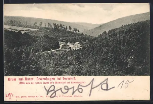 AK Lewenhagen bei Dransfeld, Blick von der hohen Warte ins Niemetal bei Lewenhagen