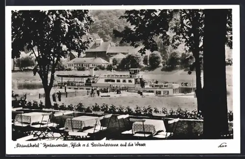 AK Bodenwerder a. d. Weser, Hotel Strandhotel zur Weser mit Gartenterrasse am Personendamfer-Anleger, Inh. Ed. Maneke