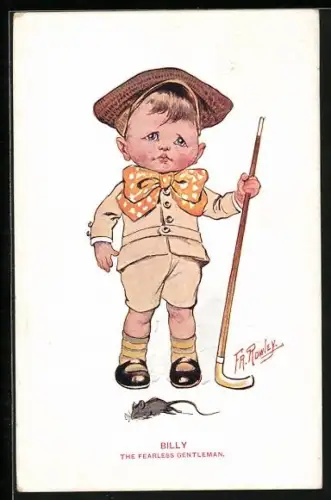 Künstler-AK Billy, The fearless Gentleman, Junge mit Stock in der Hand bei der Maus
