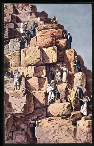 Künstler-AK Ägypten, Ascension de la grande Pyramide
