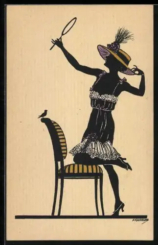 Künstler-AK Friedrich Kaskeline: Elegante Dame mit Handspiegel