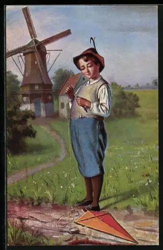 AK Junge mit seinem Drachen