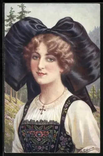 AK Elsässerin in elsass-lothringischer Tracht mit Kreuzkette
