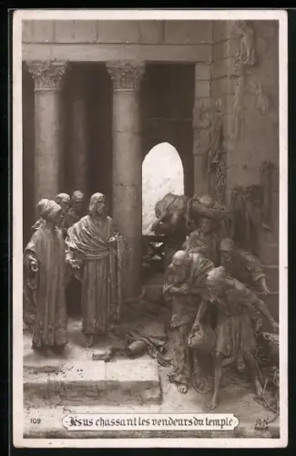 Künstler-AK Domenico Mastroianni: Jésus chassant les vendeurs du temple, Jesus wirft Händler aus dem Tempel