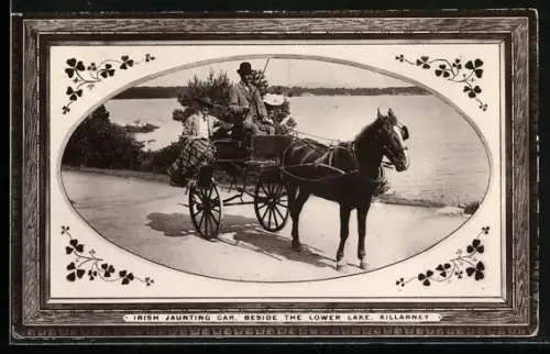 AK Killarney, Irish Jaunting Car beside the Lower Lake