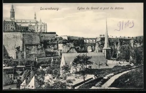 AK Luxembourg, Eglise du Grund et pont du chateau
