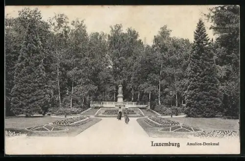 AK Luxemburg, Gartenanlage mit Amalien-Denkmal