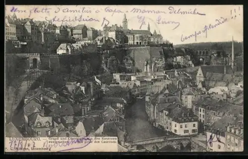 AK Luxembourg, Grund und Oberstadt von den Kasernen aus gesehen