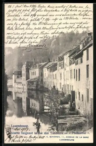AK Luxembourg, L`Alzette baignant la rue des Tanneurs au Pfaffenthal