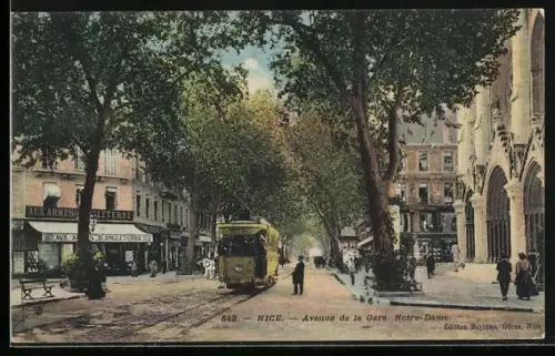AK Nice, Strassenbahn in der Avenue de la Gare, Notre-Dame